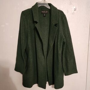 Rachel Zoe Open-Front Sweater Blazer Green Wool Blend Size L Pit To Pit 22"